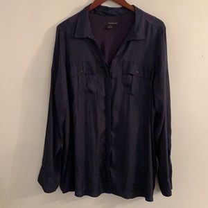 Calvin Klein Jeans Blouse Navy Blue Long Sleeves Button Down Top Shirt XL Talla